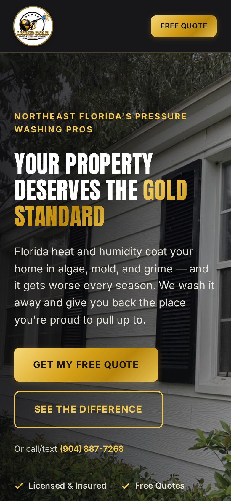 Liquid Gold Pressure Washing on a phone
